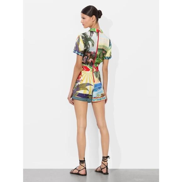 ALICE + OLIVIA Leighton Pajama Romper In Island Dreams Multi - Picture 4 of 12